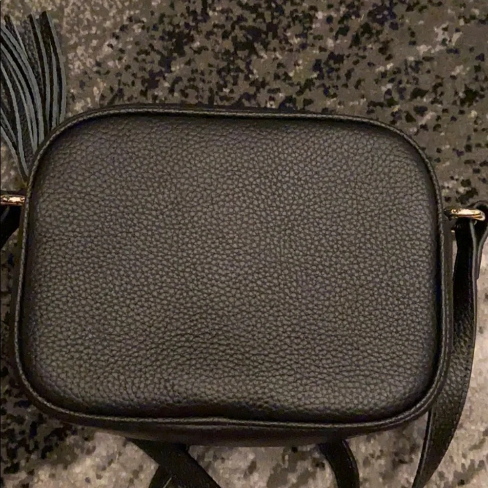 Black Pebbled Leather Crossbody with Embossed Double G